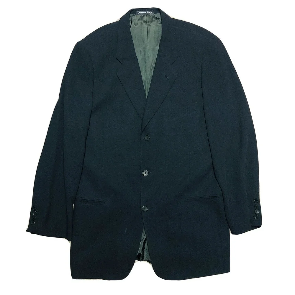 Calvin Klein Black Virgin Wool 3 Btn Single Vent Made in Italy Blazer Men Sz 44L